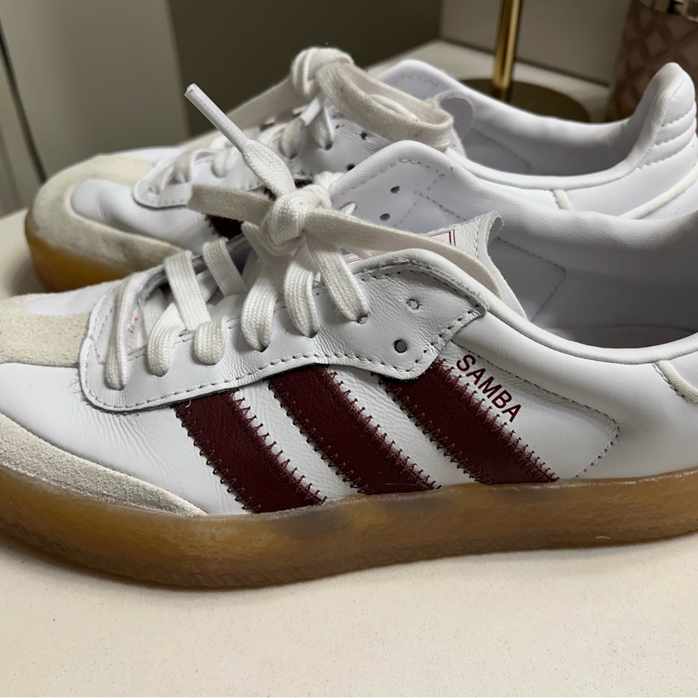 Adidas Samba White and Burgundy Sneakers
